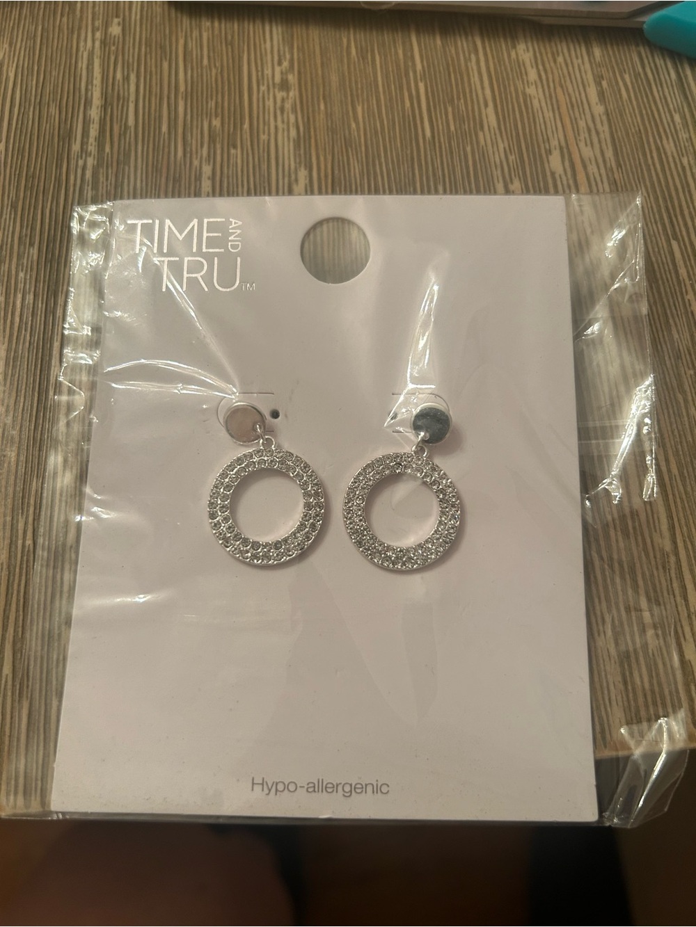 Time and Tru Silver Crystal Open Circle Drop Earrings